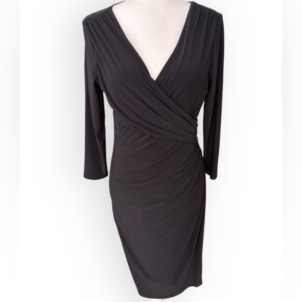 NWT Lauren Ralph Lauren Black Faux Wrap Dress Size 8 Modern Professional Classic